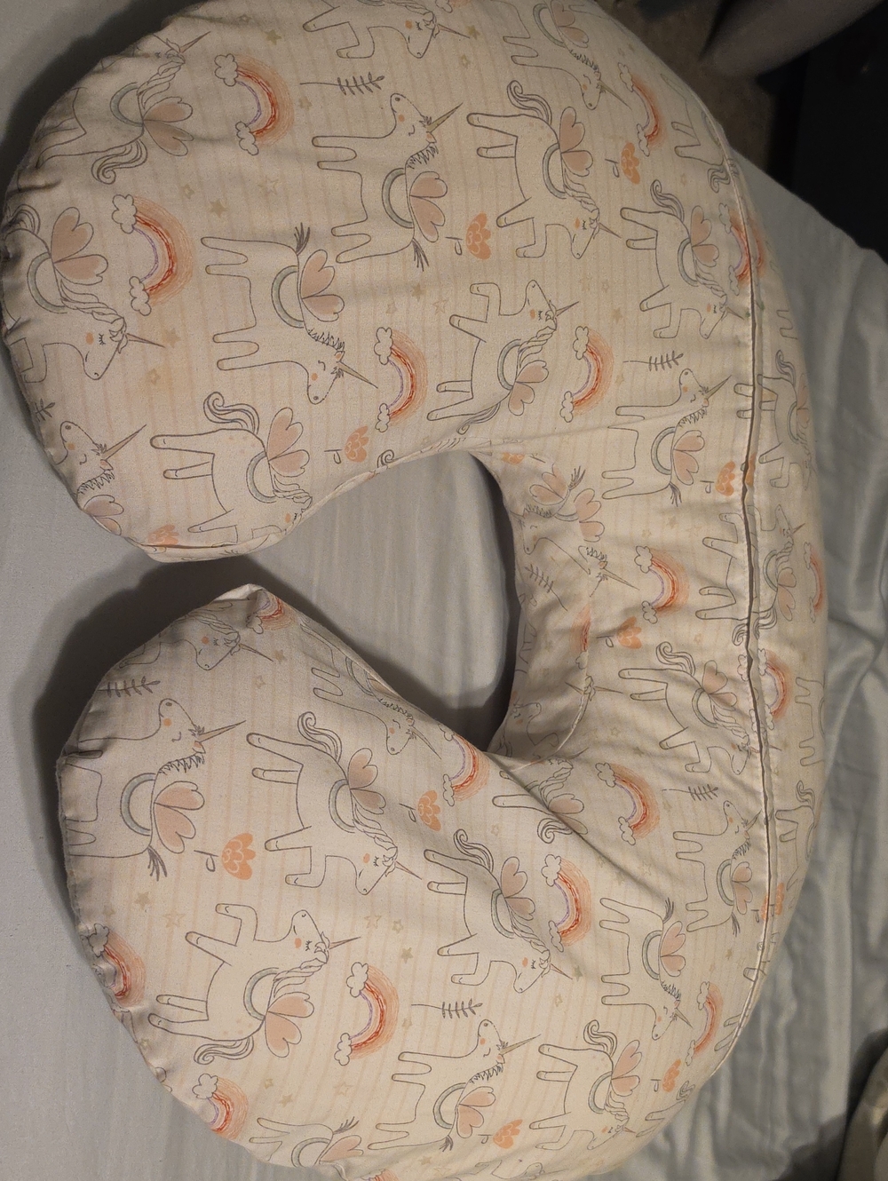 Boppy Nursing Pillow Cover with Unicorn and Rainbow Print in Cream, Orange, Gray